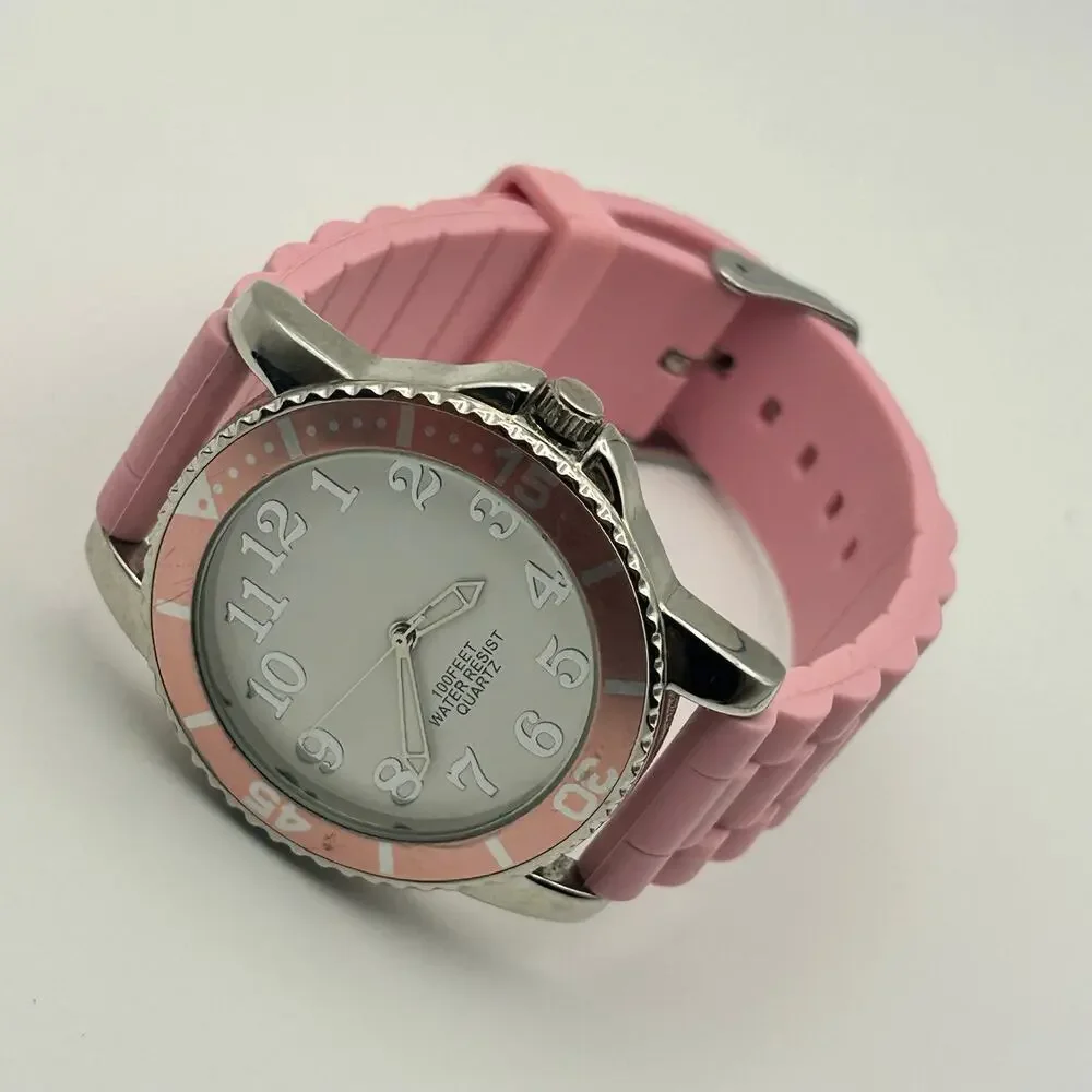 Women’s Pink Watch Stainless Steel White Dial Working New Battery